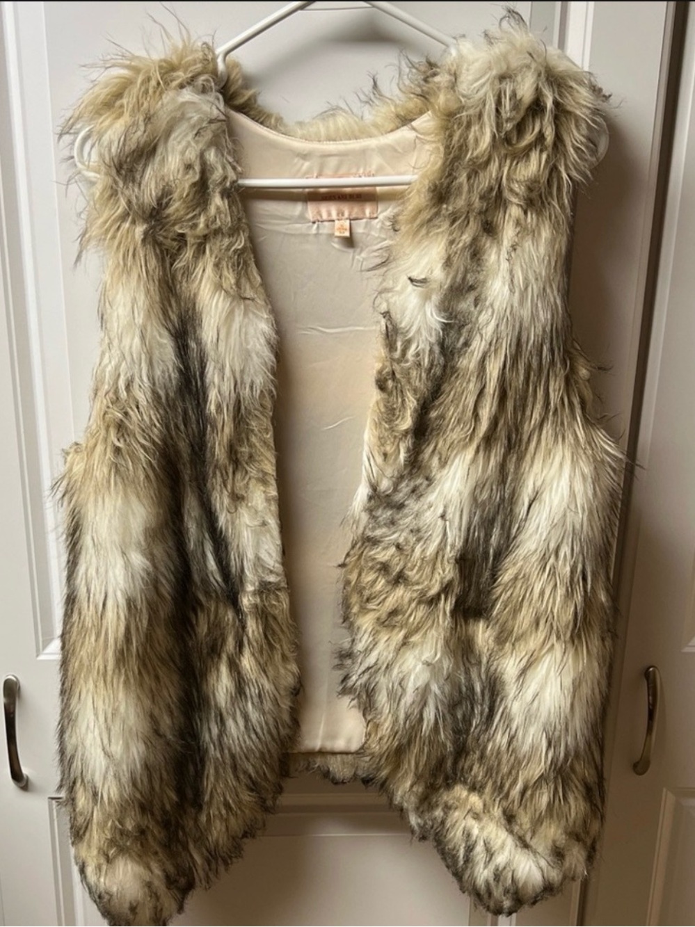 Womens Faux Fur Vest Cream and Brown, Medium